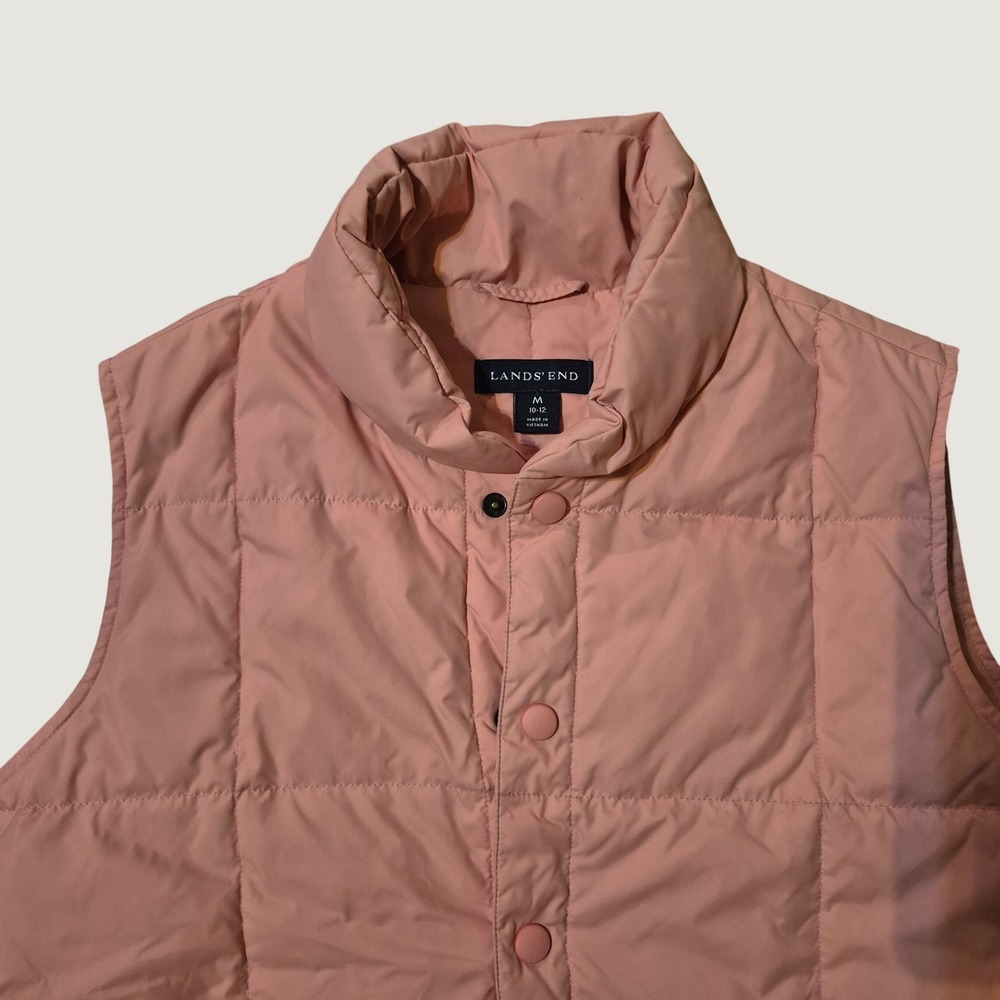 Lands' End Women's M 10-12 Pink Goose Down Puffer Vest Preppy Quilted Outdoor